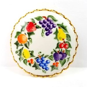 Vintage Brooch Pin Fruit Ceramic Gold Tone Metal